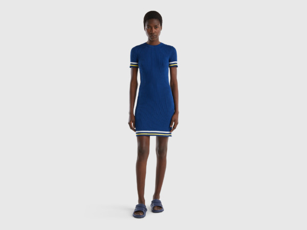 United Colors Of Mini Dress With Blue Blue Female Benetton Womens DRESSES GOOFASH