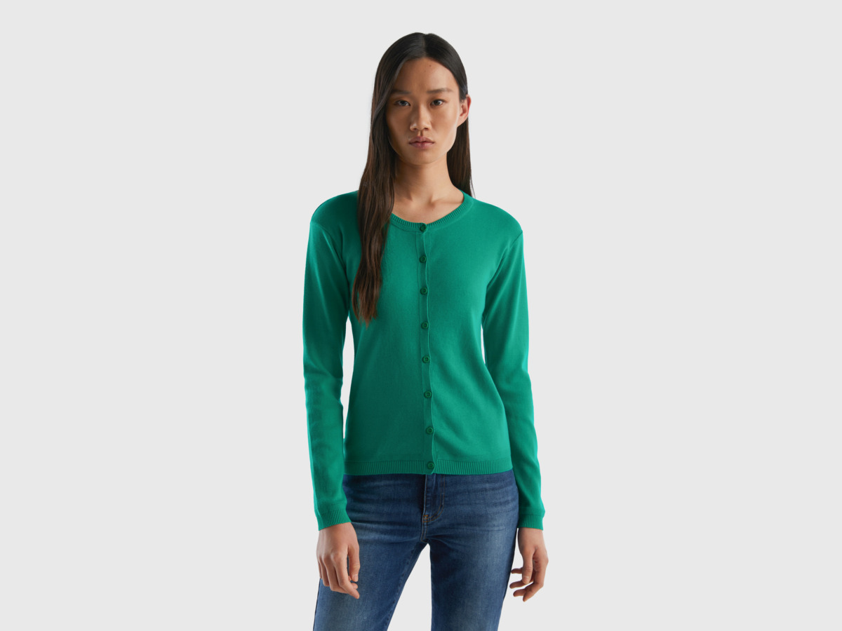 United Colors Of Online Exclusive Cardigan With Round Excerpt Made Of Pure Green Female Benetton Womens KNITWEAR GOOFASH