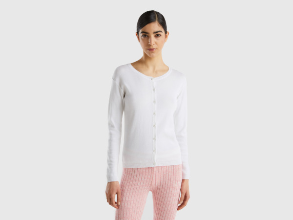 United Colors Of Online Exclusive Cardigan With Round Excerpt Made Of Pure White Female Benetton Womens KNITWEAR GOOFASH