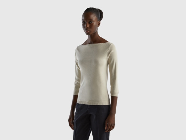 United Colors Of Online Exclusive Sweater Made Of With Submarine Neckline Beige Female Benetton Womens SWEATERS GOOFASH