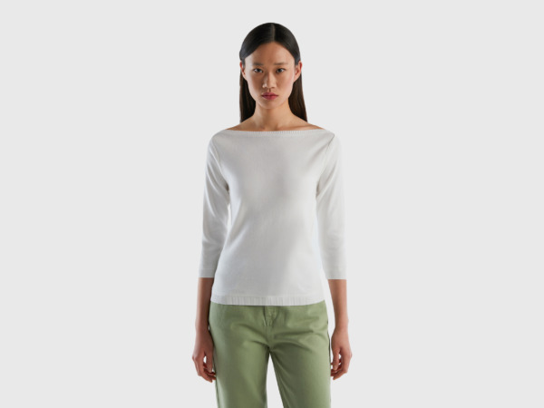 United Colors Of Online Exclusive Sweater Made Of With Submarine Neckline White Female Benetton Womens SWEATERS GOOFASH