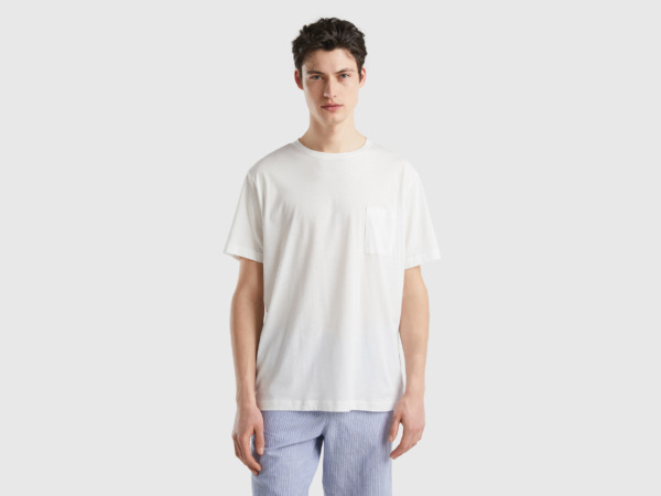United Colors Of Over T-Shirt With Bag Cream White Male Benetton Mens T-SHIRTS GOOFASH