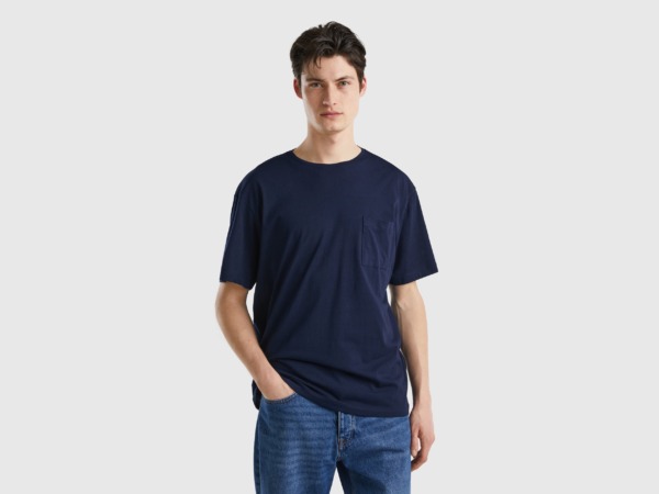 United Colors Of Over T-Shirt With Bag Dark Blue Paint Benetton Men Mens T-SHIRTS GOOFASH