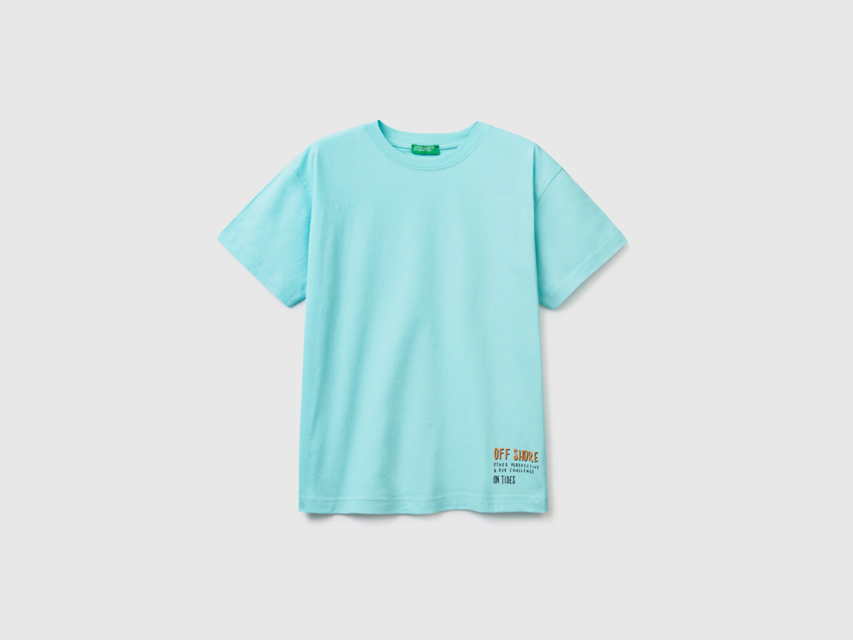 United Colors Of Over T-Shirt With Photo Print Light Blue Male Benetton Mens T-SHIRTS GOOFASH