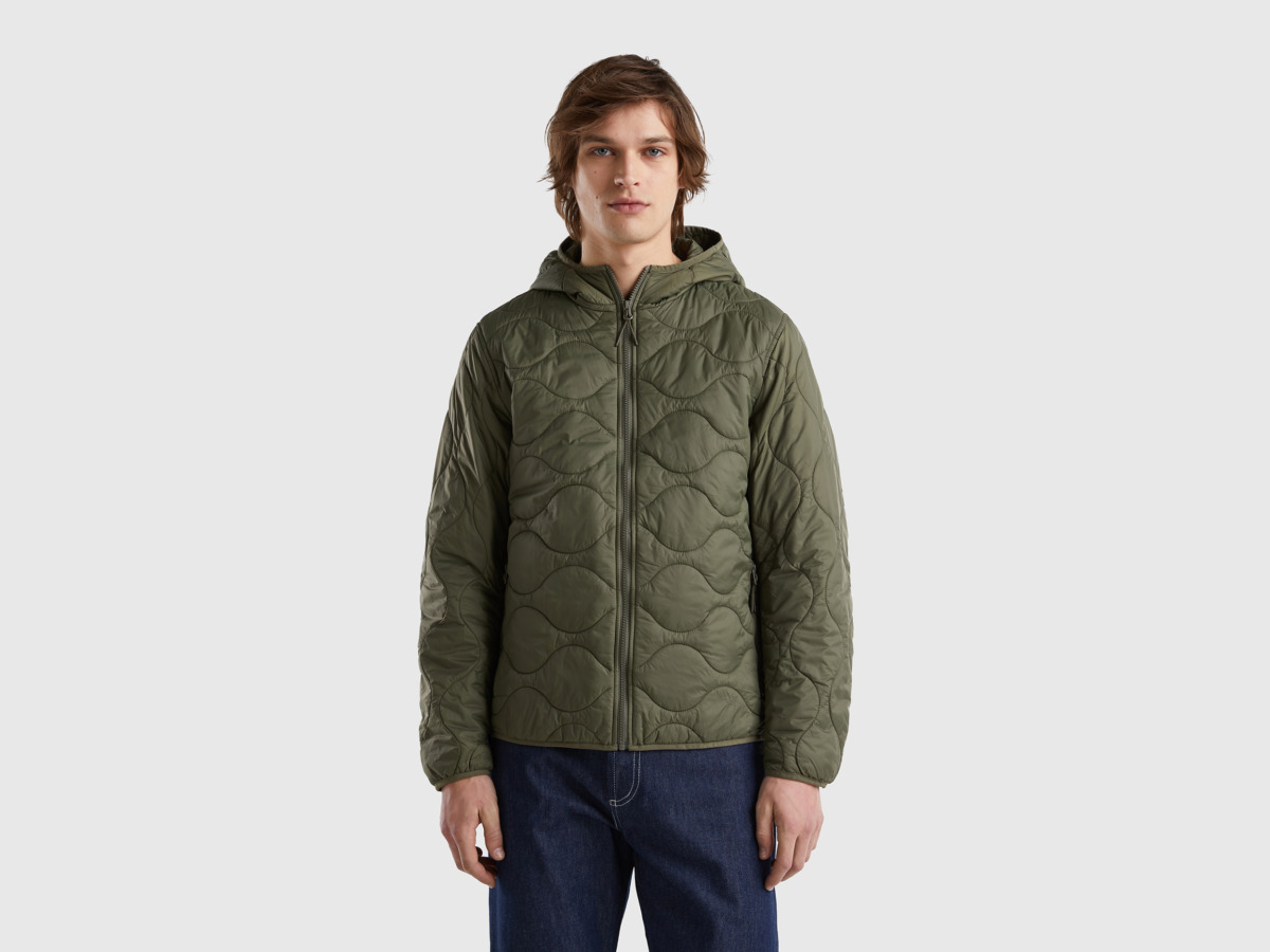 United Colors Of Padded Jacket With Padding Made Of Recycled Military Green Male Benetton Mens JACKETS GOOFASH