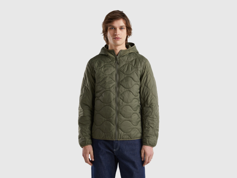 United Colors Of Padded Jacket With Padding Made Of Recycled Military Green Male Benetton Mens JACKETS GOOFASH