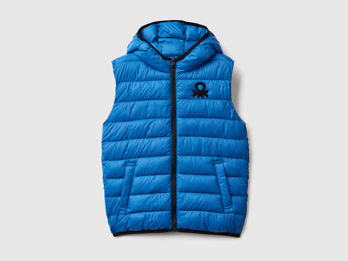 United Colors Of Padded Vest With Hood Transport Blue Male Benetton Mens JACKETS GOOFASH