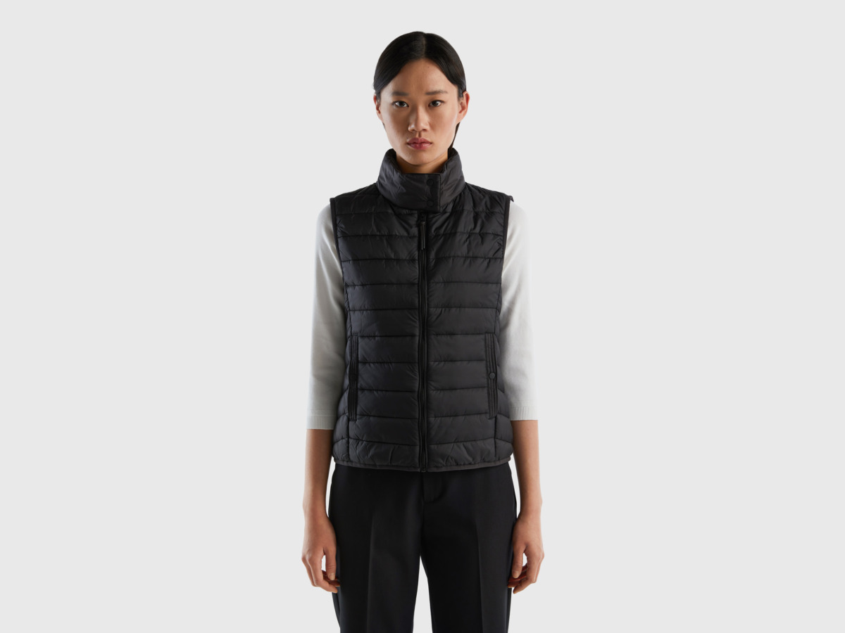 United Colors Of Padded Vest With Padding Made Of Recycled Black Female Benetton Womens JACKETS GOOFASH
