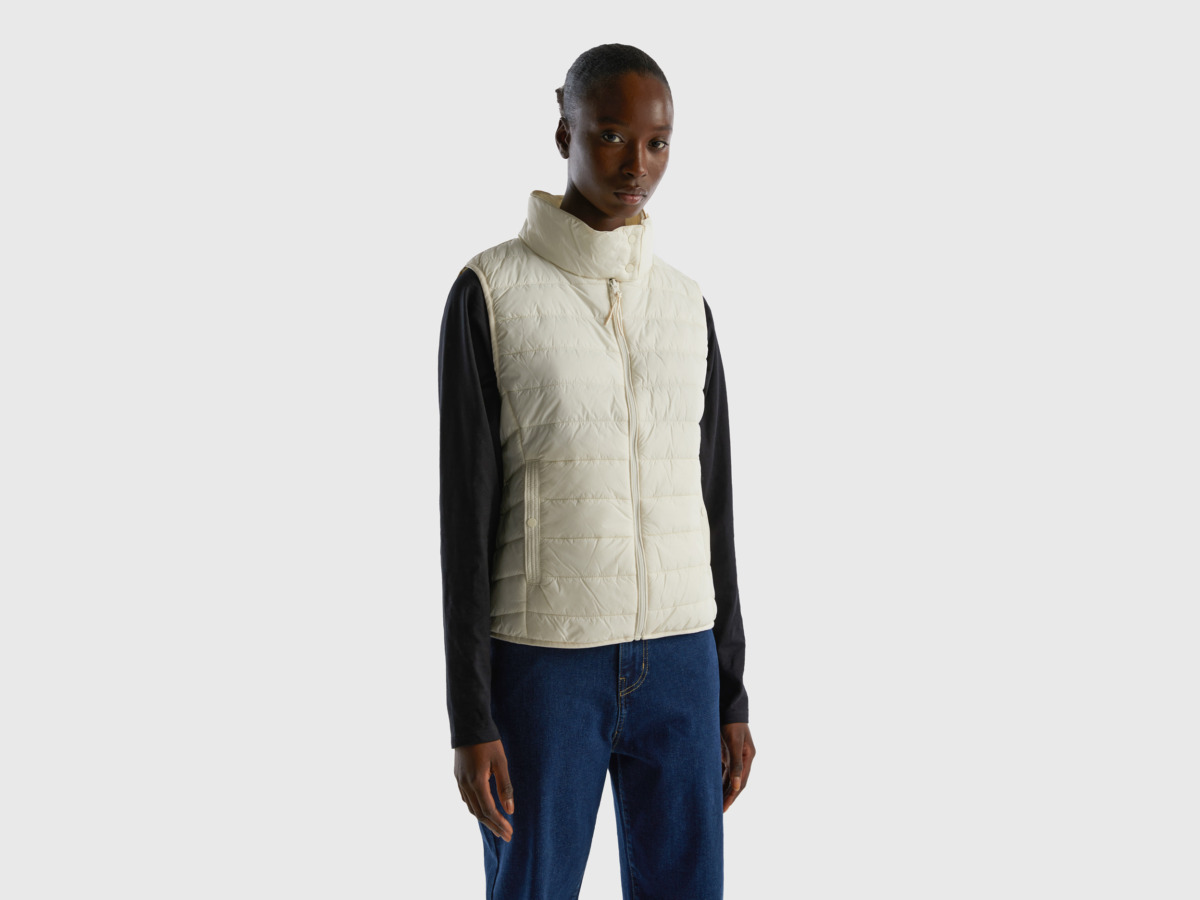 United Colors Of Padded Vest With Padding Made Of Recycled Cream White Female Benetton Womens JACKETS GOOFASH