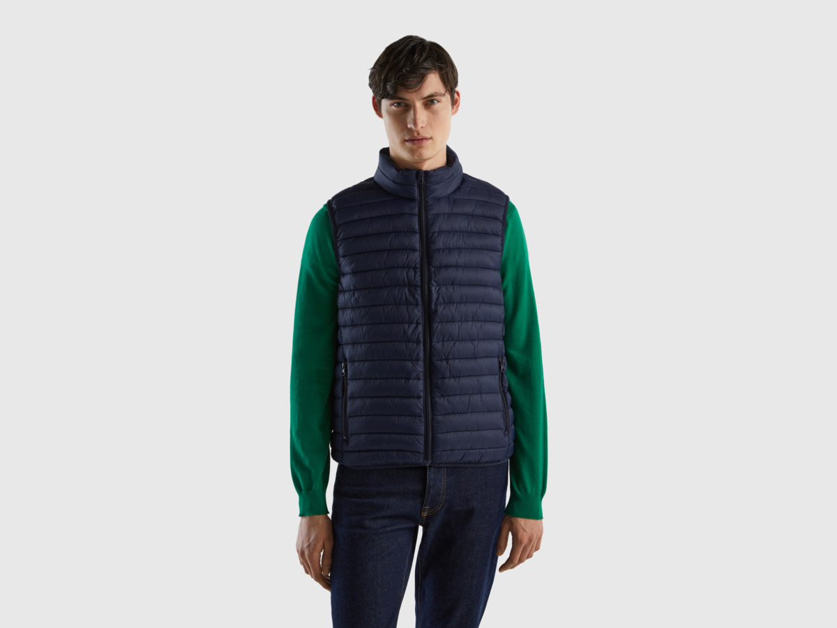 United Colors Of Padded Vest With Padding Made Of Recycled Dark Blue Male Benetton Mens JACKETS GOOFASH