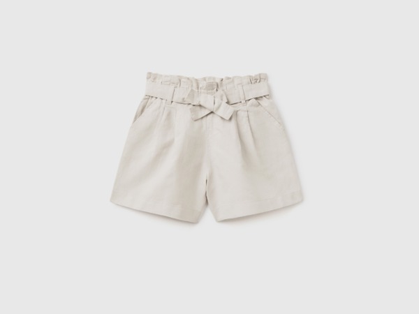 United Colors Of Paperbag Bermudas In Linen Mix Beige Female Benetton Womens SHORTS GOOFASH
