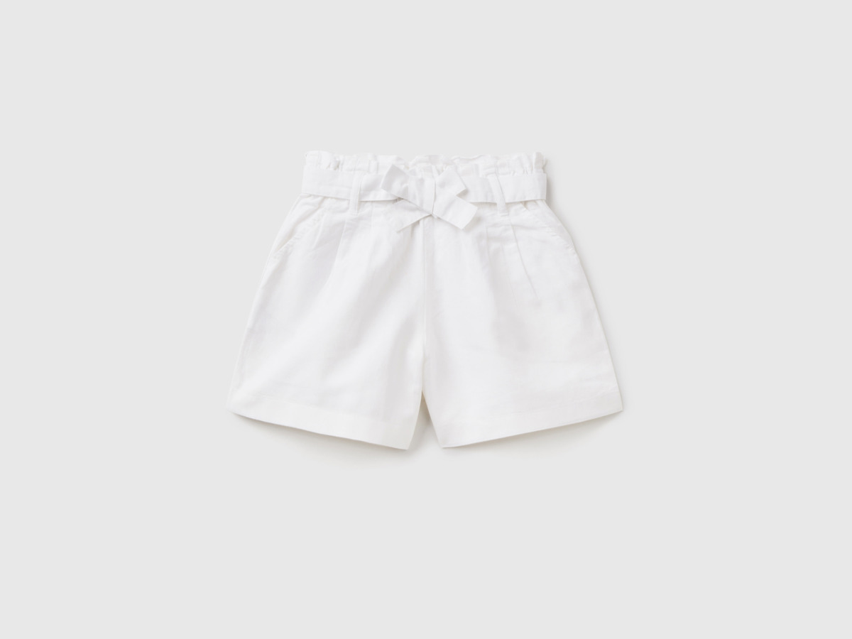 United Colors Of Paperbag Bermudas In Linen Mixture White Female Benetton Womens SHORTS GOOFASH