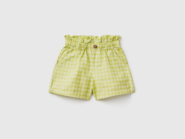 United Colors Of Paperbag Shorts From Linen Mix Yellow Green Female Benetton Womens SHORTS GOOFASH