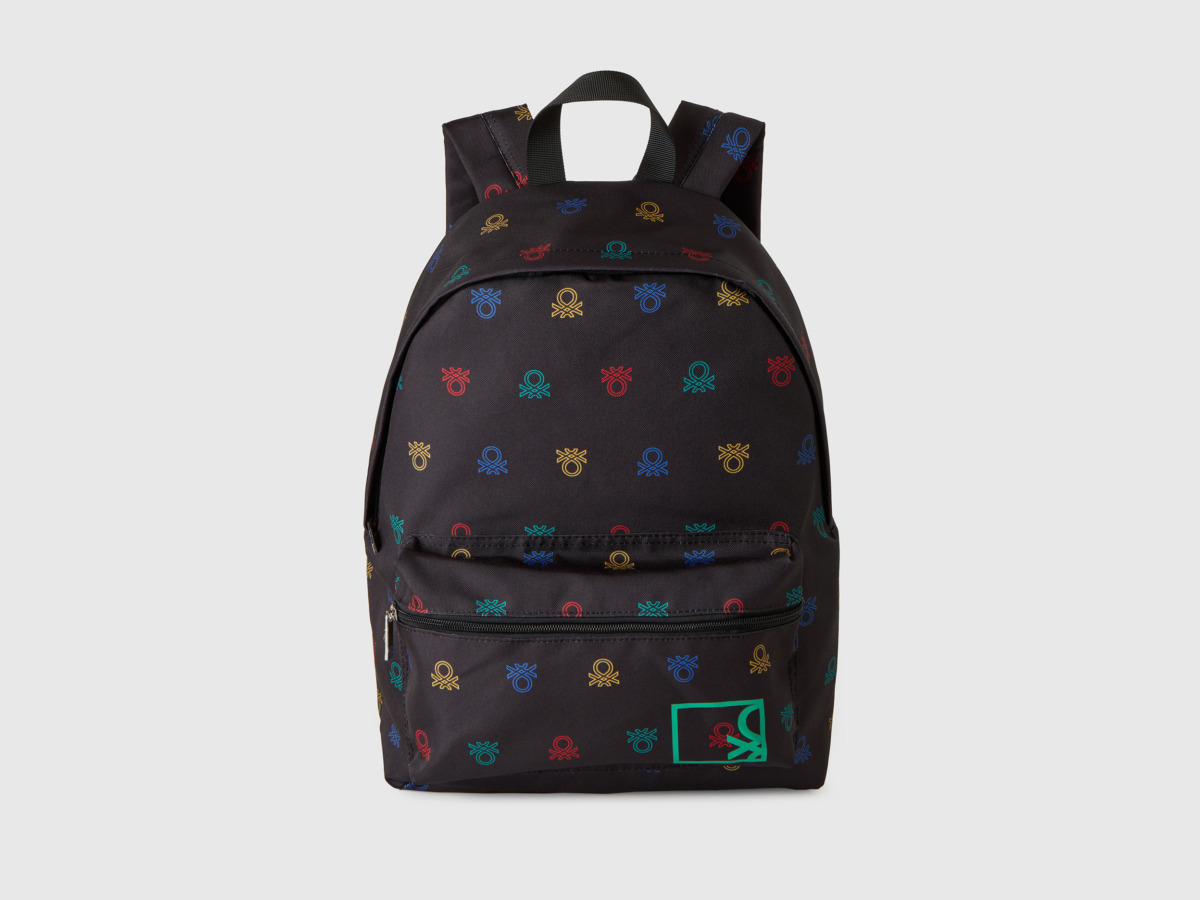 United Colors Of Patterned Backpack With Logo Os Black Female Benetton Womens BAGS GOOFASH