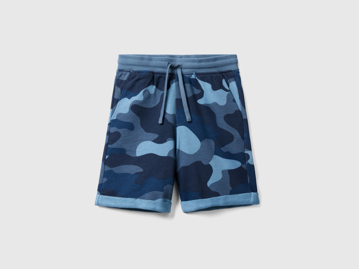 United Colors Of Patterned Bermudas Made Of Sweaty Blue Male Benetton Mens SHORTS GOOFASH