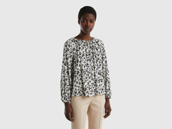 United Colors Of Patterned Blouse With Ligaments White Female Benetton Womens BLOUSES GOOFASH