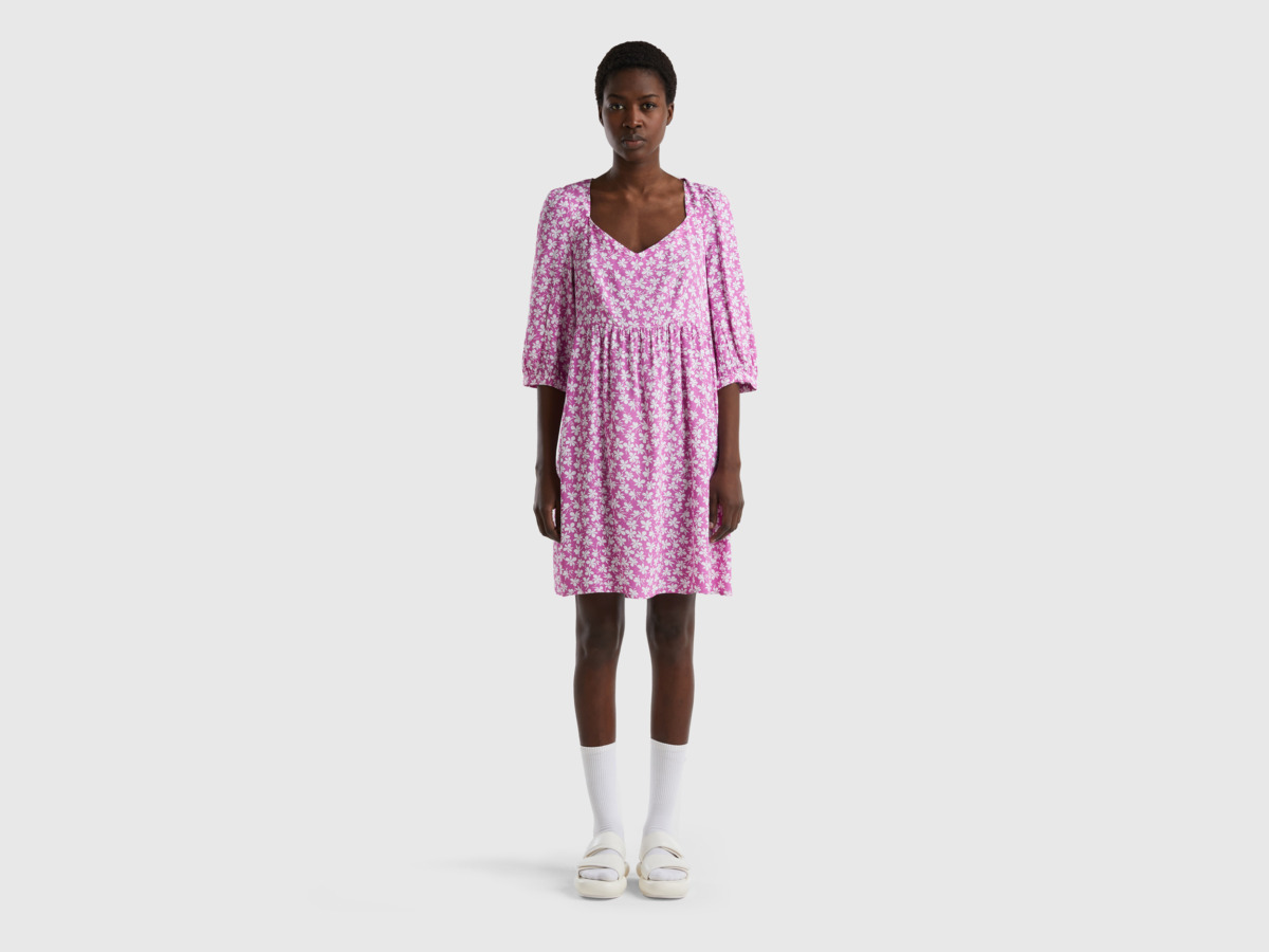 United Colors Of Patterned Dress In Pure Pink Female Benetton Womens DRESSES GOOFASH