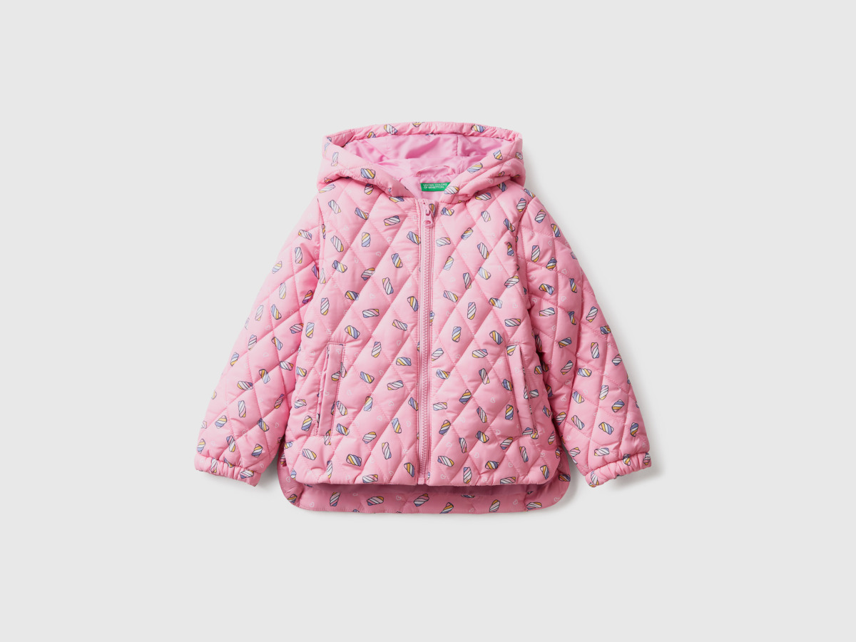 United Colors Of Patterned Jacket With Hood Pink Female Benetton Womens JACKETS GOOFASH