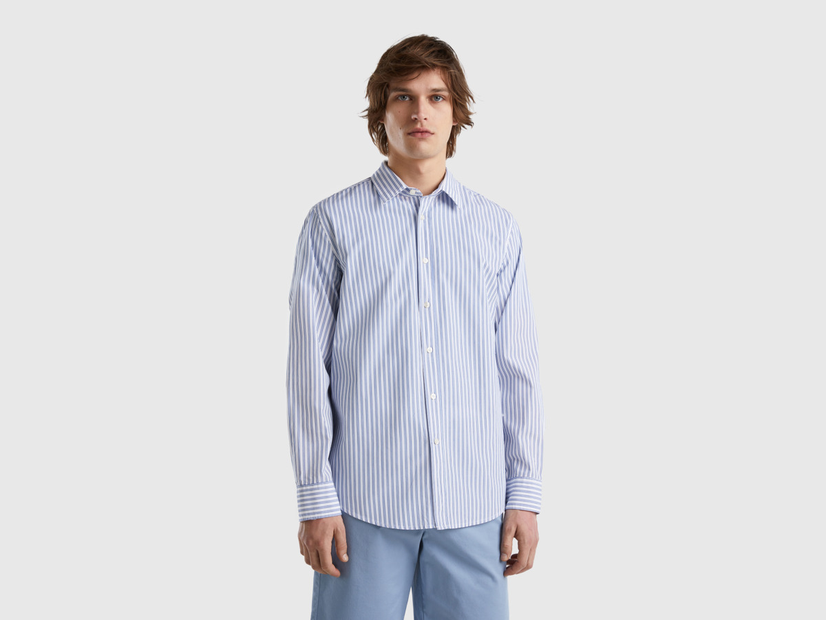 United Colors Of Patterned Shirt In Organic Light Blue Male Benetton Mens SHIRTS GOOFASH