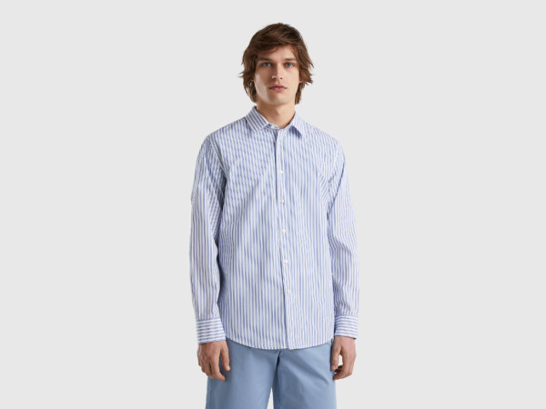 United Colors Of Patterned Shirt In Organic Light Blue Male Benetton Mens SHIRTS GOOFASH