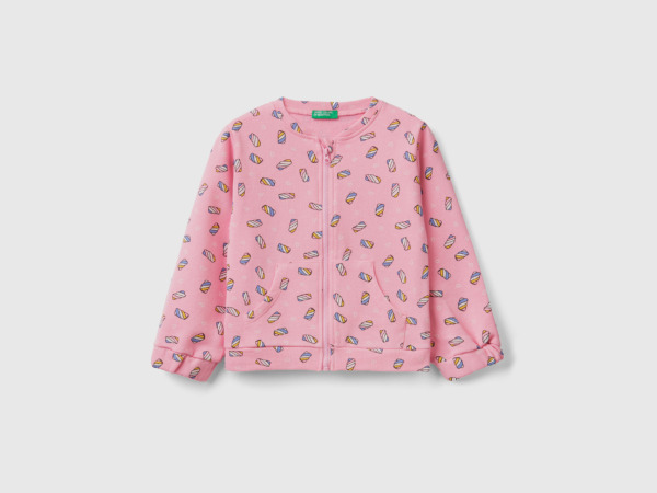 United Colors Of Patterned Sweatshirt With Zipper Pink Female Benetton Womens SWEATERS GOOFASH