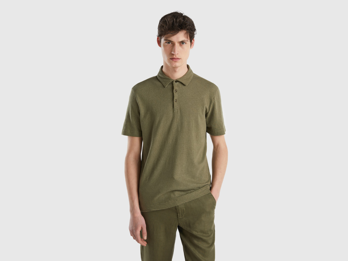 United Colors Of Polo From Linen Mixture Military Green Male Benetton Mens POLOSHIRTS GOOFASH