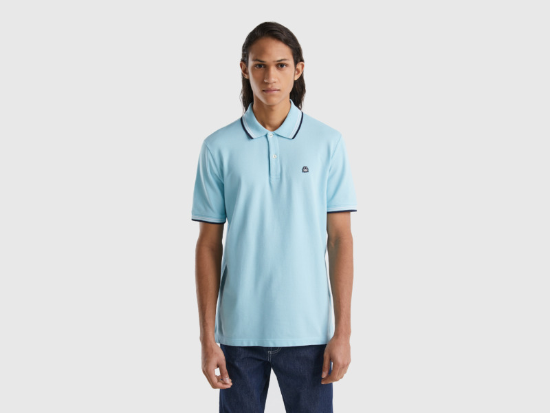 United Colors Of Polo Made Of Stretchy With Short Sleeves Turquoise Male Benetton Mens POLOSHIRTS GOOFASH