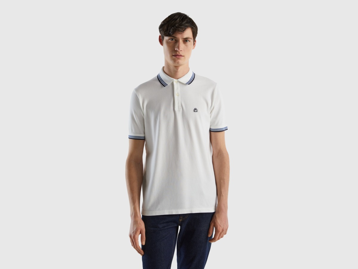 United Colors Of Polo Made Of Stretchy With Short Sleeves White Male Benetton Mens POLOSHIRTS GOOFASH