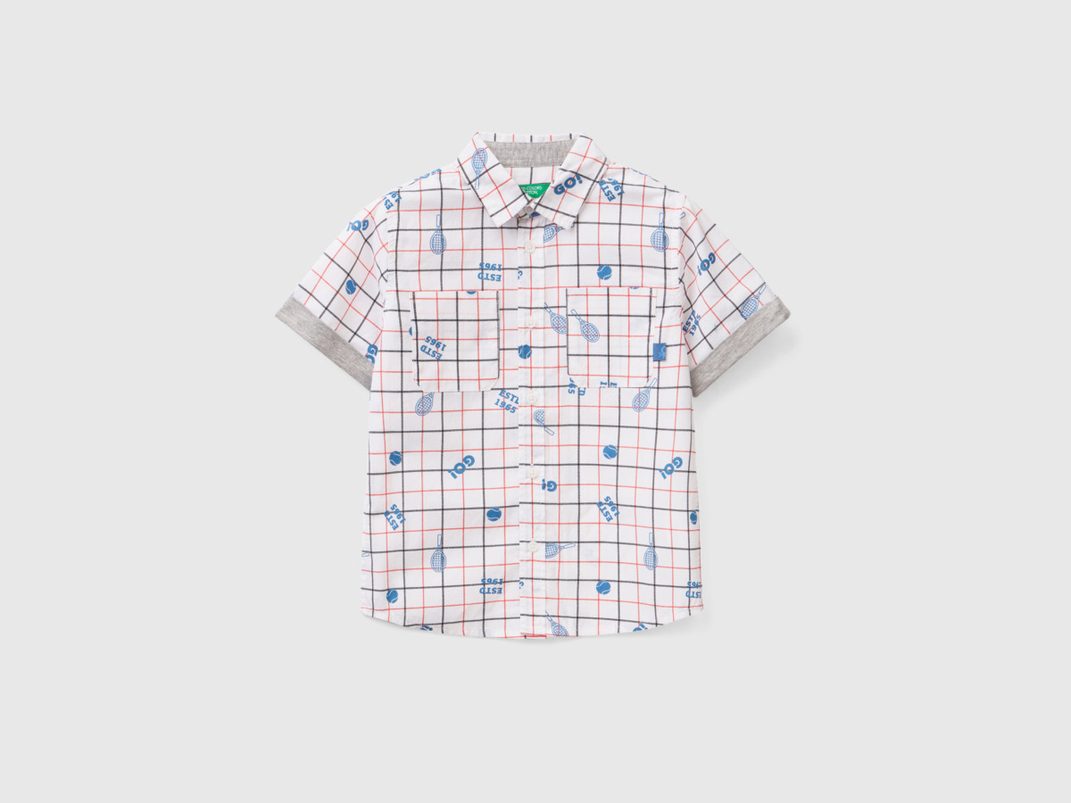 United Colors Of Printed Shirt With Short Sleeves White Male Benetton Mens SHIRTS GOOFASH
