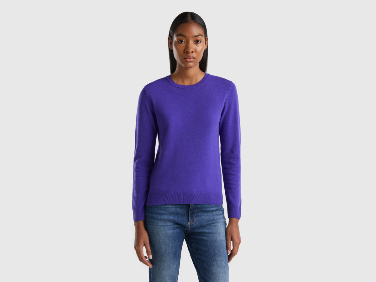 United Colors Of Pullover Made Of Pure Merino In Deep Blue With Round Neck Blue Female Benetton Womens SWEATERS GOOFASH