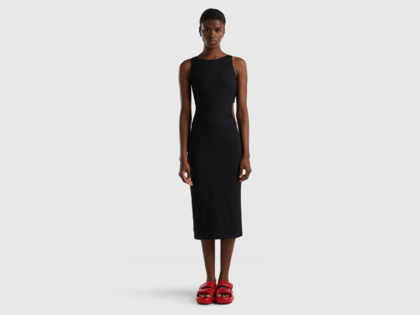 United Colors Of Ribbed Dress With Cut Out Black Female Benetton Womens DRESSES GOOFASH