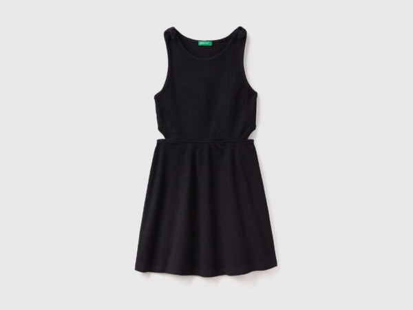 United Colors Of Ribbed Dress With Straps Black Female Benetton Womens DRESSES GOOFASH