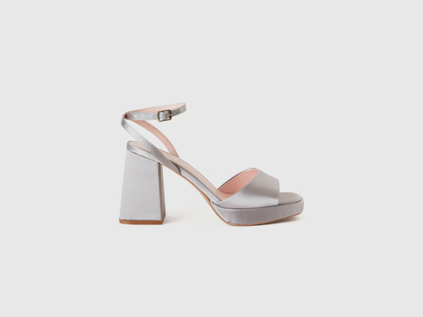 United Colors Of Sandals Made Of Satin In Silver With Paragraph And Platform Sole Silver Female Benetton Womens SANDALS GOOFASH