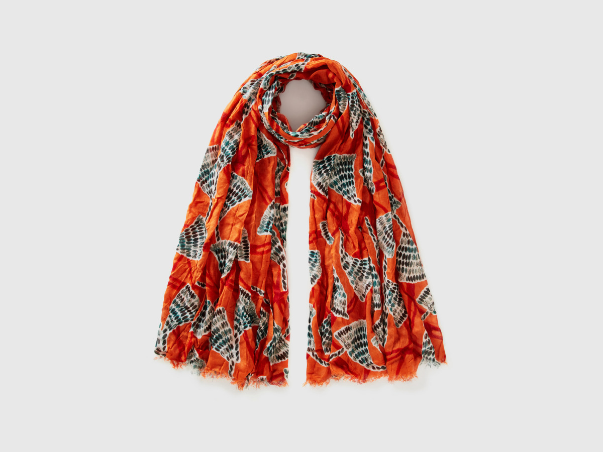 United Colors Of Scarf Made Of Sustainable With Pattern Os Beige Female Benetton Womens SCARFS GOOFASH