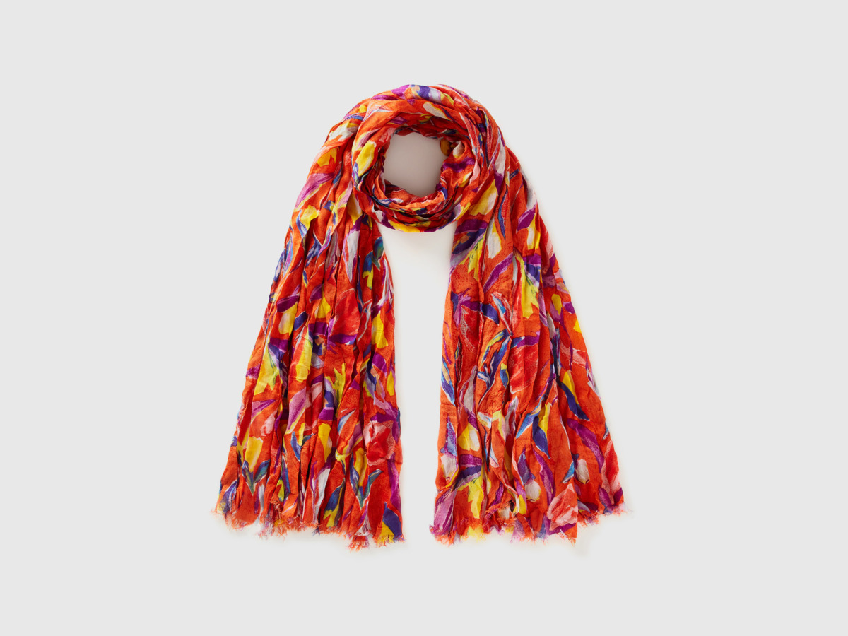 United Colors Of Scarf Made Of Sustainable With Pattern Os Orange Female Benetton Womens SCARFS GOOFASH