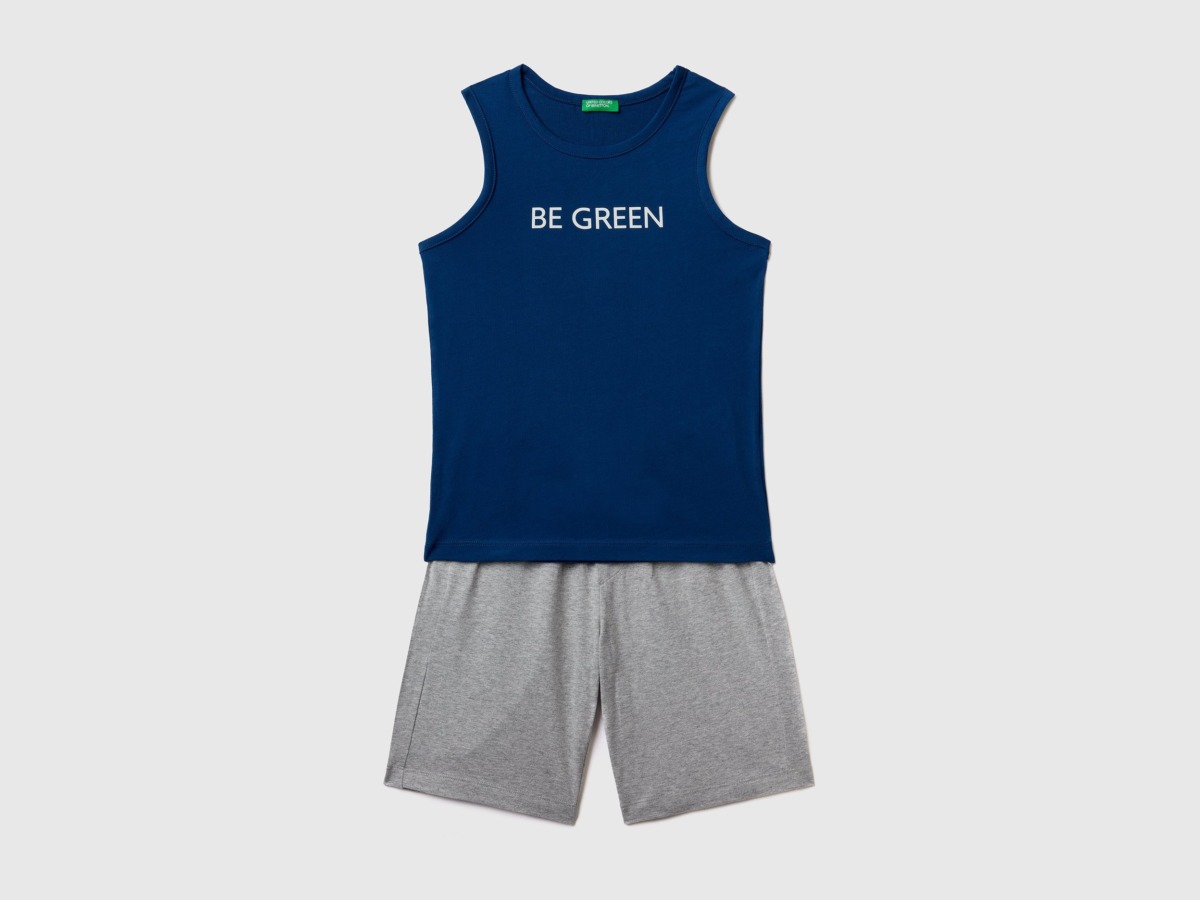 United Colors Of Set With Top And Bermuda Dark Blue Male Benetton Mens SHORTS GOOFASH