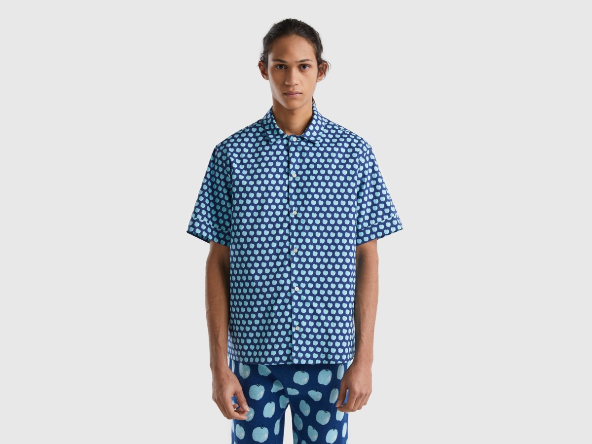 United Colors Of Shirt In Blue With Apple Pattern Blue Male Benetton Mens SHIRTS GOOFASH