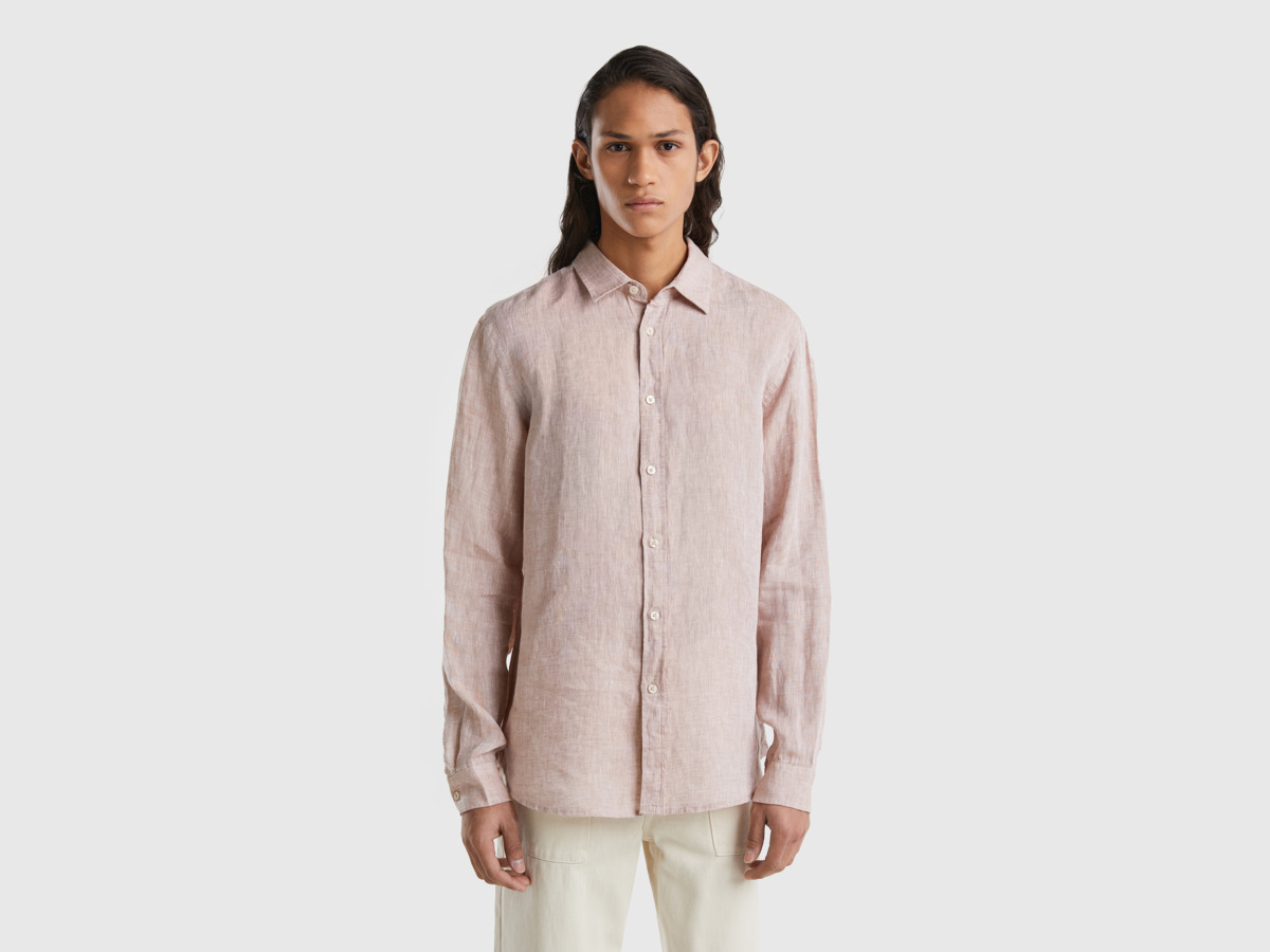 United Colors Of Shirt Made Of Pure Linen Beige Male Benetton Mens SHIRTS GOOFASH