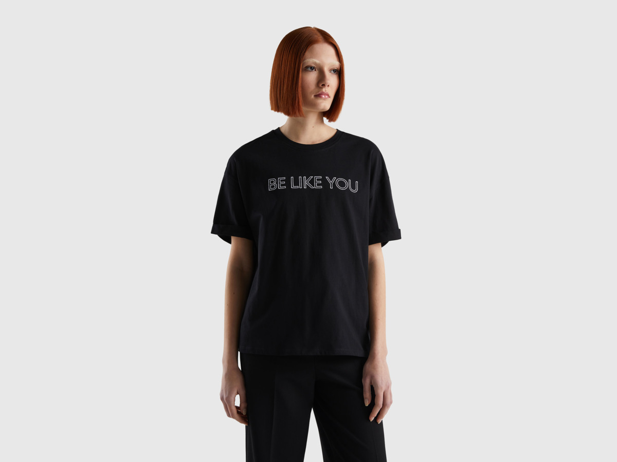 United Colors Of Shirt Made Of With Slogan Black Female Benetton Womens SHIRTS GOOFASH