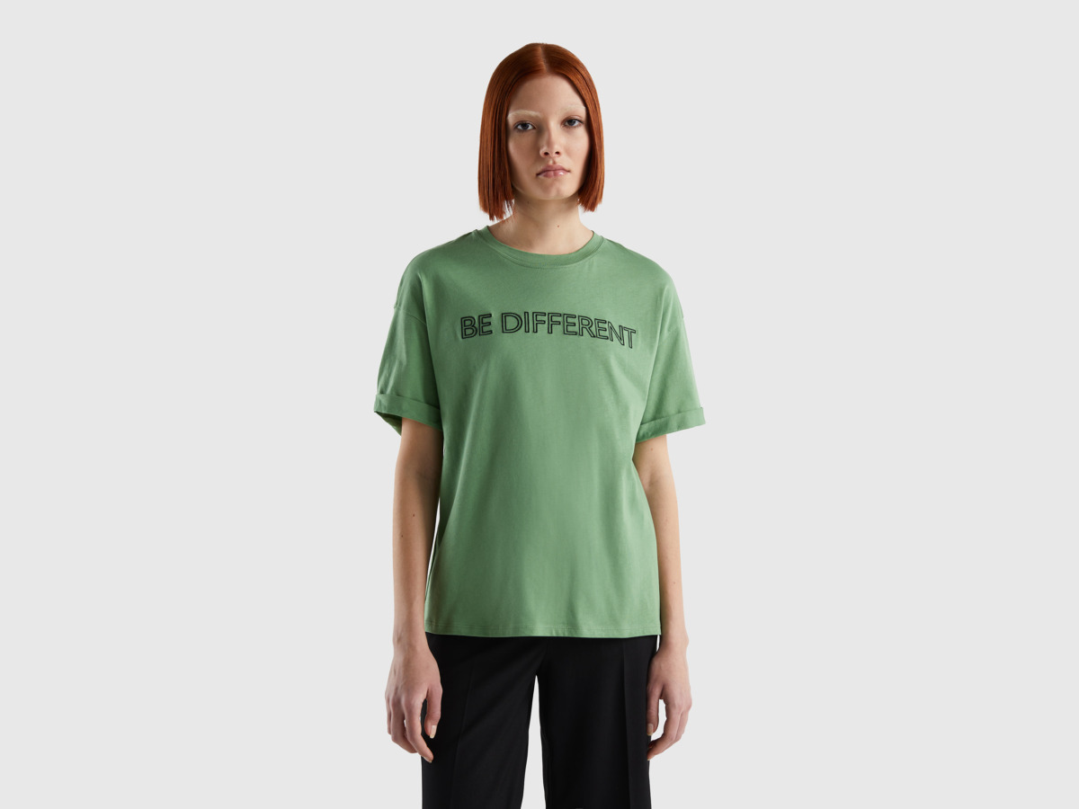 United Colors Of Shirt Made Of With Slogan Green Female Benetton Womens SHIRTS GOOFASH