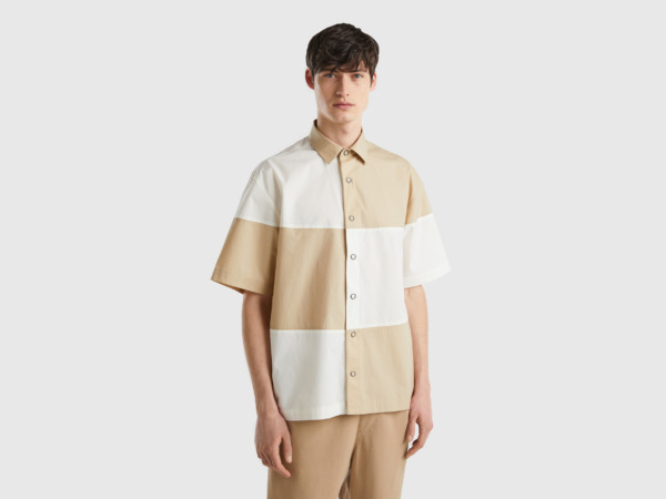 United Colors Of Shirt With Color Blocks Beige Male Benetton Mens SHIRTS GOOFASH