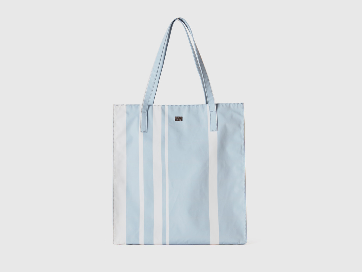 United Colors Of Shopping Bag In Sky Blue Striped Os Pale Blue Female Benetton Womens BAGS GOOFASH