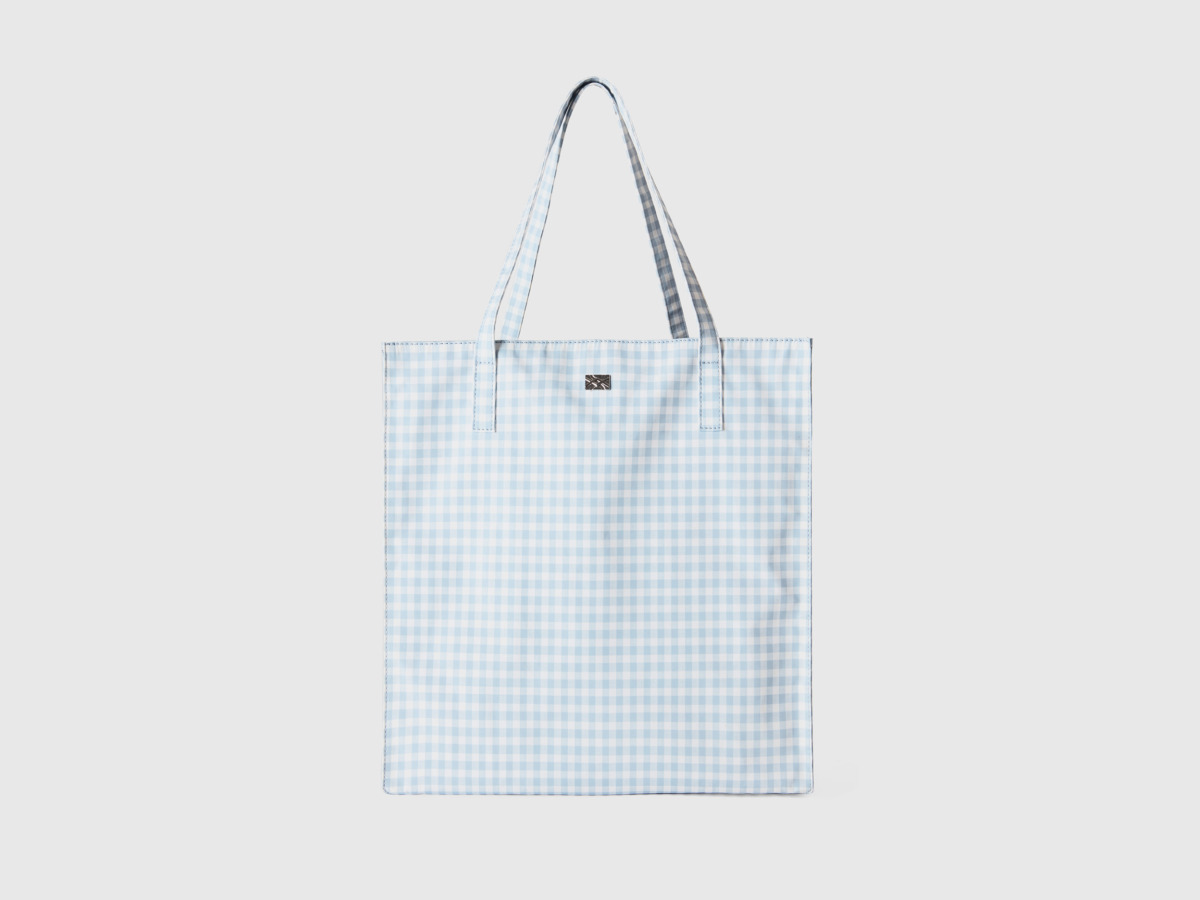 United Colors Of Shopping Bag In Sky Blue With Vichy Karos Os Pale Blue Female Benetton Womens BAGS GOOFASH