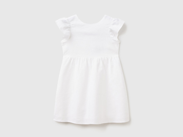United Colors Of Short Dress From Linen Mix White Female Benetton Womens DRESSES GOOFASH