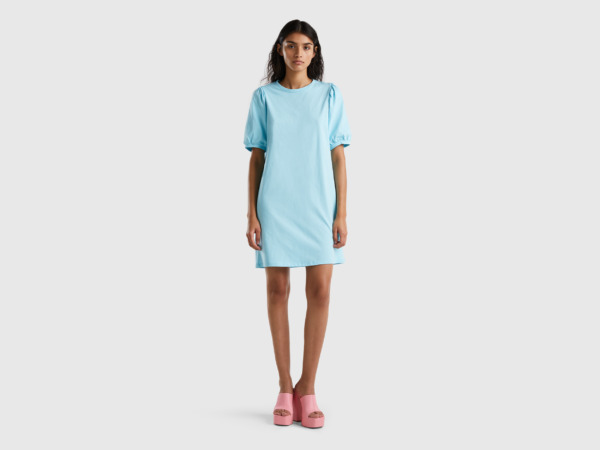 United Colors Of Short Dress In Pure Light Blue Female Benetton Womens DRESSES GOOFASH