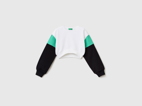 United Colors Of Short Sweatshirt With Color Blocks White Female Benetton Womens SWEATERS GOOFASH