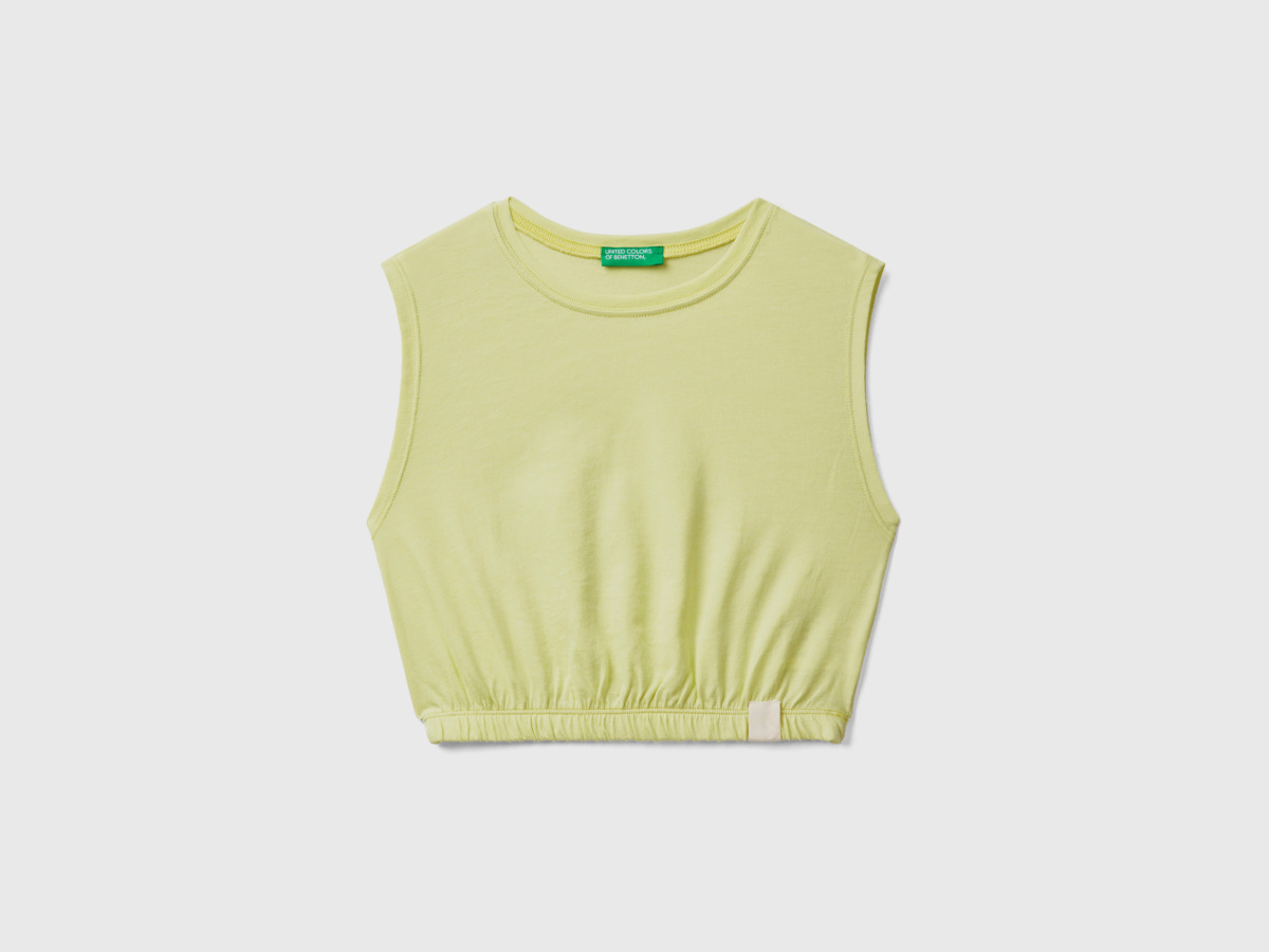 United Colors Of Short Top Made Of Recycled Fabric Yellow Green Female Benetton Womens TOPS GOOFASH