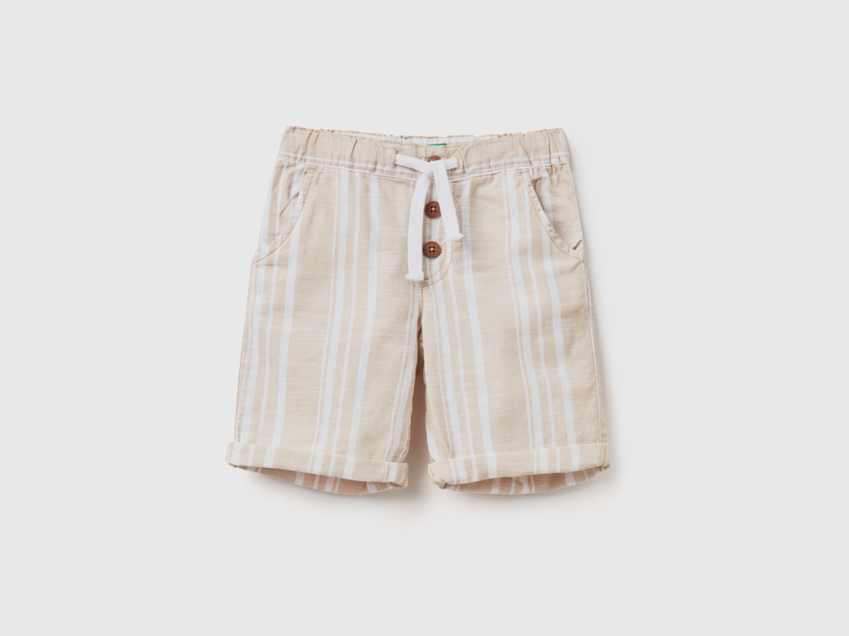 United Colors Of Short Trousers With Stripes Beige Male Benetton Mens SHORTS GOOFASH