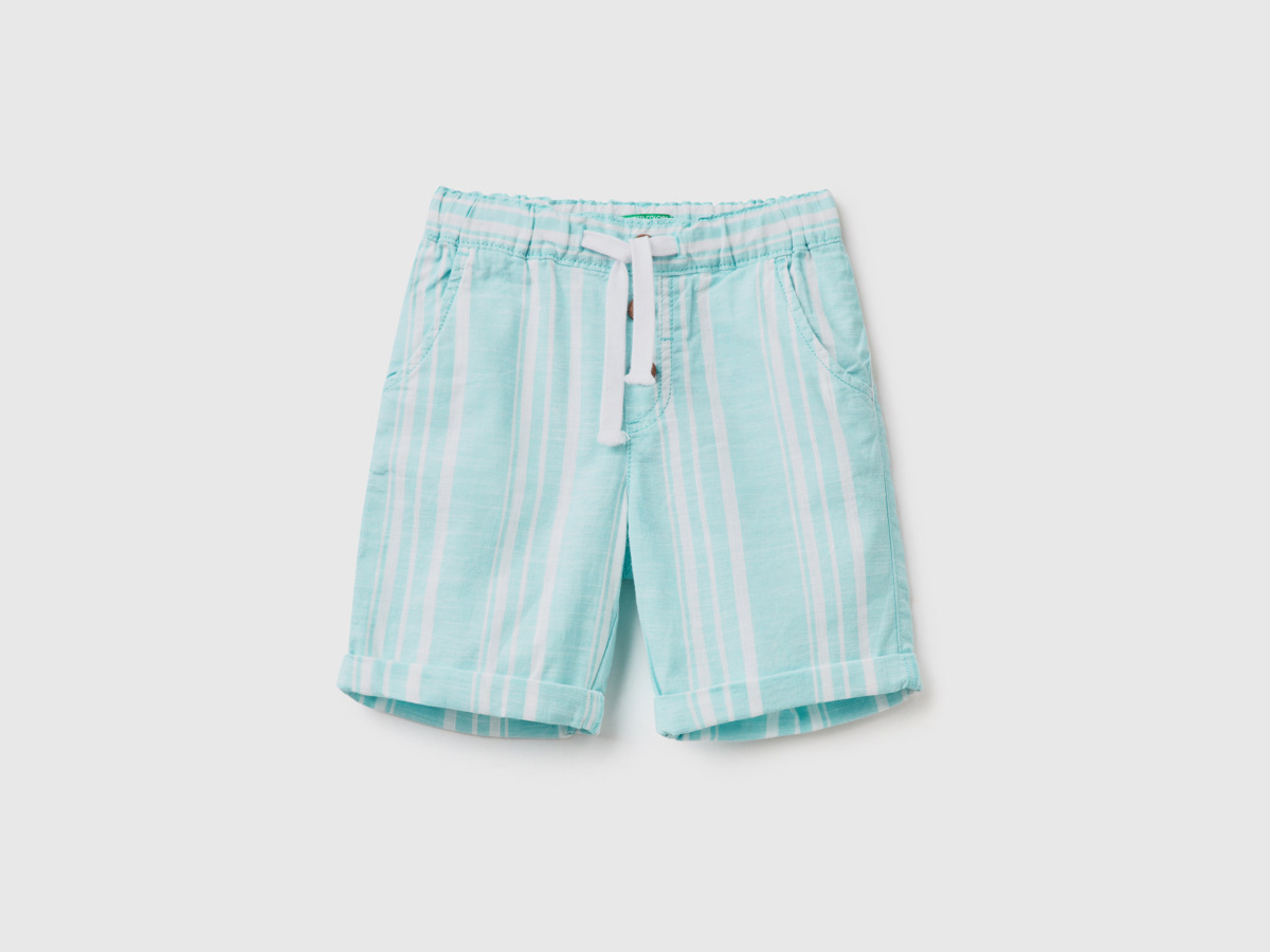 United Colors Of Short Trousers With Stripes Light Blue Male Benetton Mens SHORTS GOOFASH