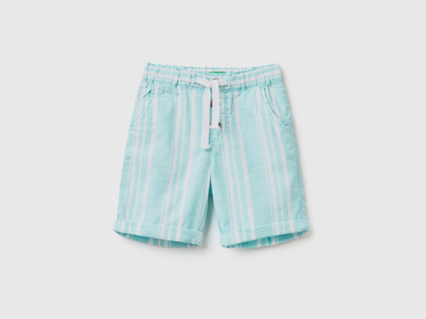 United Colors Of Short Trousers With Stripes Light Blue Male Benetton Mens SHORTS GOOFASH